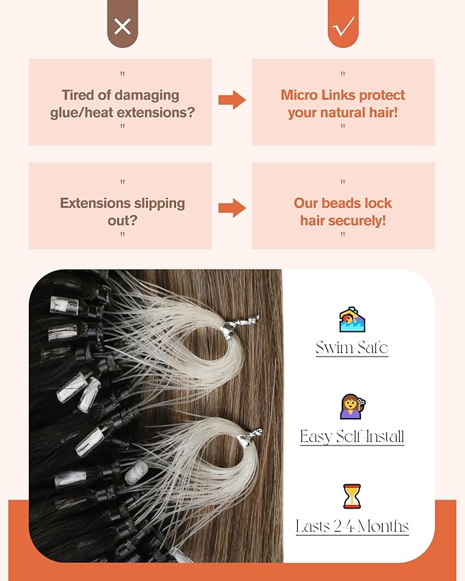 Sunny Hair 22inch Micro Link Hair Extensions Human Hair Soft Micro Bead Hair Extensions Human Hair Sunshine Blonde Micro Ring Ash Blonde Balayage Platinum Blonde with Highlight 50G