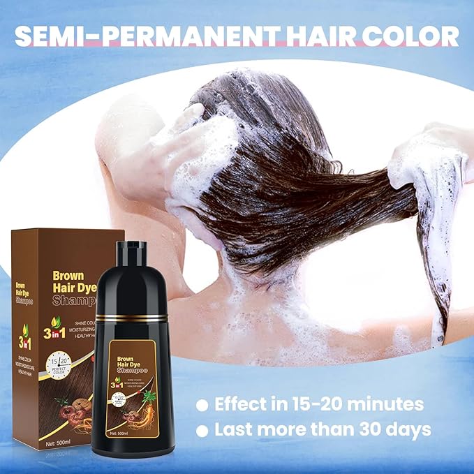 Hair Color Shampoo, Brown Hair Dye Shampoo 3 in 1 for Women&Men Herbal Ingredients Hair Dye in Minutes/Semi-Permanent/(16.9 FL OZ)