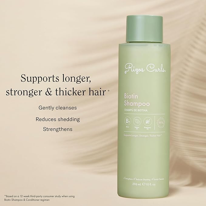 Rizos Curls Biotin Shampoo – Gently Cleanse, Strengthen & Nourish Hair with Biotin & Rosemary Oil – Reduces Shedding for Fuller, Healthier Hair – For all Hair Types 1a–4c – Sulfate & Paraben Free