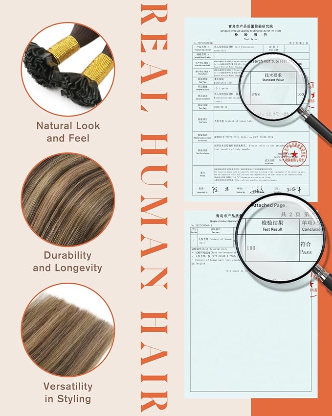 Sunny K Tip Hair Extensions Real Human Hair Balayage Brown with Caramel Blonde Ktip Human Hair Extensions for Women Keratin Hair Extensions Human Hair 14inch 50g