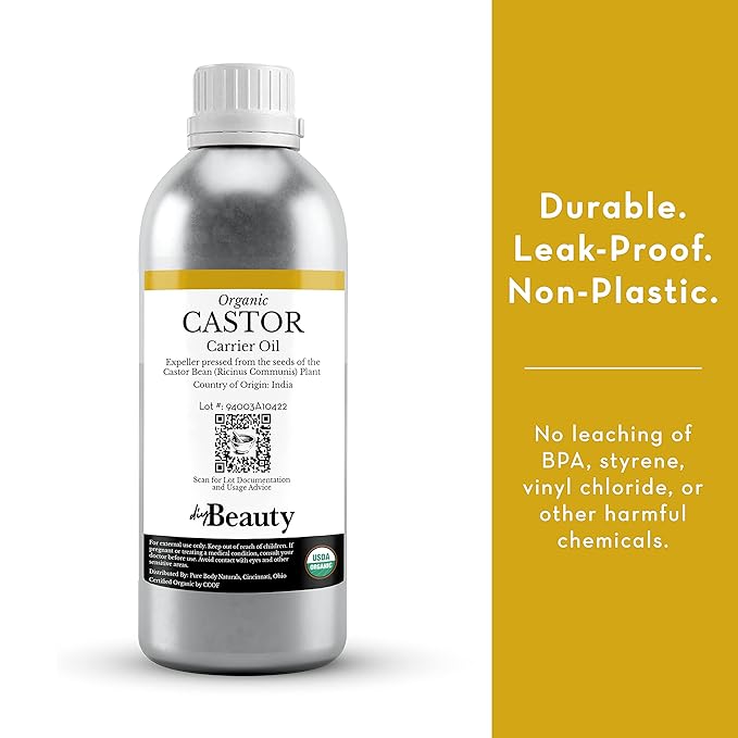 Bulk Castor Oil - Unrefined, Expeller Pressed, USDA Organic - 32 Fl Oz Large Size Bottle - 100% Pure & Undiluted Aceite De Ricino - for Skin, Eyelashes, Eyebrows, and Hair Growth - by DIYBeauty