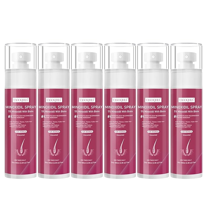 5% Minoxidil for Women Hair Regrowth Spray, hers hair regrowth treatment Infused with Biotin, Extra Strength Treatment to Combat Hair Loss and Thinning, 6 Bottles(100 Ml)