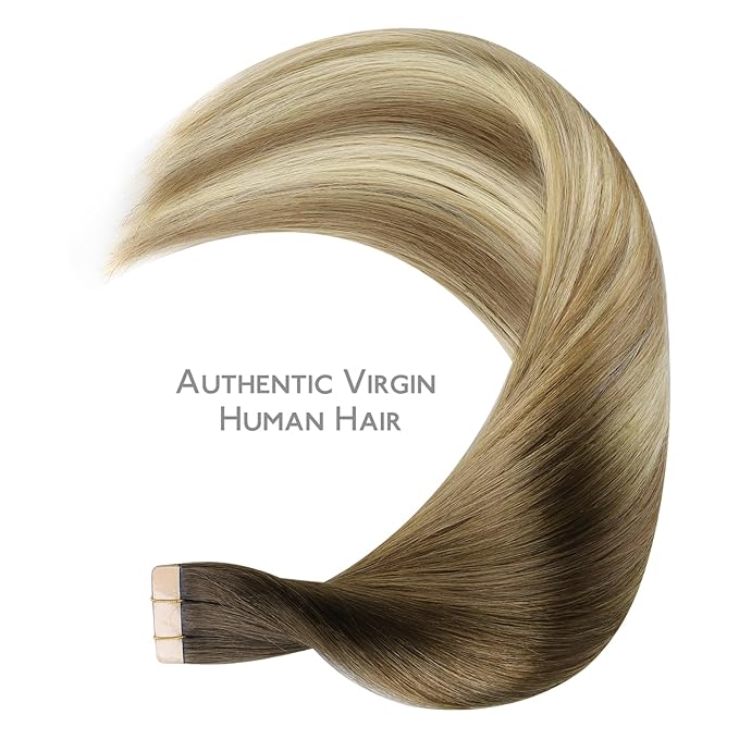 WENNALIFE Tape in Hair Extensions Human Hair Ombre Walnut Brown to Ash Brown and Bleach Blonde, 10pcs 25g 18 inch Remy Invisible Tape Ins Straight Real Human Hair Tape in Extensions