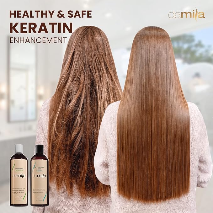 Damila Salt & Sulfate Free Shampoo & Conditioner for Keratin and Color Treated Hair - Professional Keratin Value Pack for Damaged, Frizzy, Curly, Dry & Thin Hair - Shampoo Sin Sal (4.0 Fl Oz)