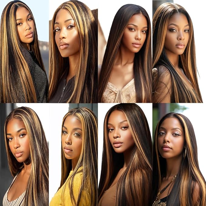 Ombre P1B27 With Highlights Straight Bundles Natural Blonde Straight Bundles two tone Brazilian Human Hair Soft and Silky for Black Women 22 24 26 Inch
