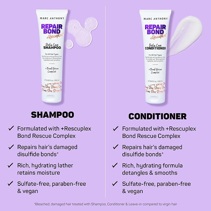 Marc Anthony Repairing Shampoo & Conditioner Set - Rescuplex Bond Repair, Strengthens Hair, Eliminates Frizz & Flyaways, Revives Dry & Damaged Hair