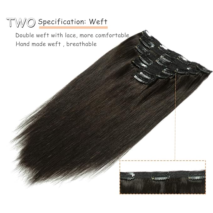 Caliee 16Inch Hair Extensions Clip in Human Hair Color 1B Natural Black Silky Straight Hair Clip in Extensions Seamless Invisible Double Weft Full Head for Woman 120G