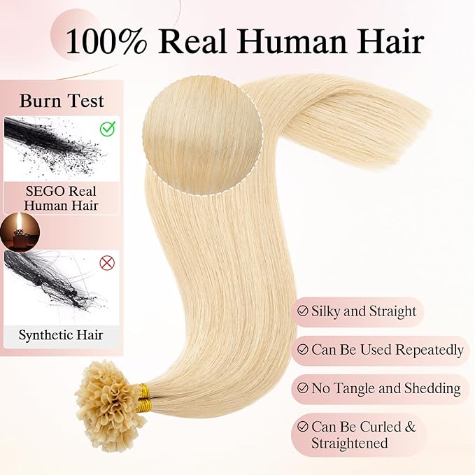U Tip Hair Extensions Human Hair Pre Bonded Extensions Keratin Fusion Extensions K Tip Hair Extensions Real Human Hair Silky Straight Natural 50g/100 Stands 18" Bleach blonde
