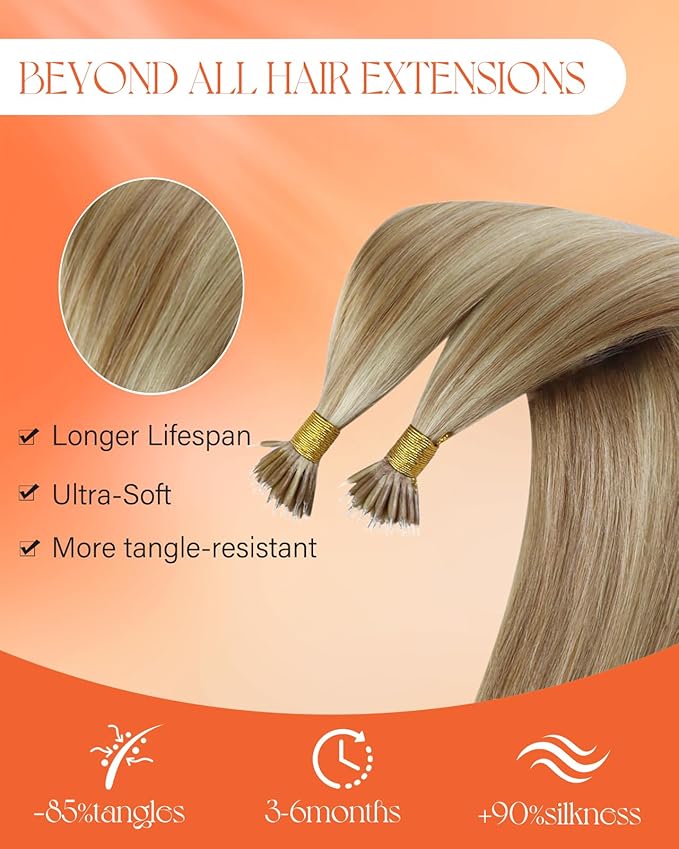 Sunny Hair Nano Bead Extensions Human Hair Light Blonde Nano Hair Extensions Blonde Nano Ring Extensions Real Remy Hair 10/60 18inch 50g