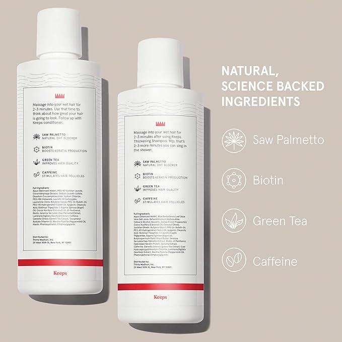 Keeps Hair Regrowth Shampoo & Conditioner Set for Fuller, Thicker Looking Hair - Thinning & Regrowth Haircare Products for Men - DHT Blocker - Infused with Biotin, Caffeine, & Saw Palmetto