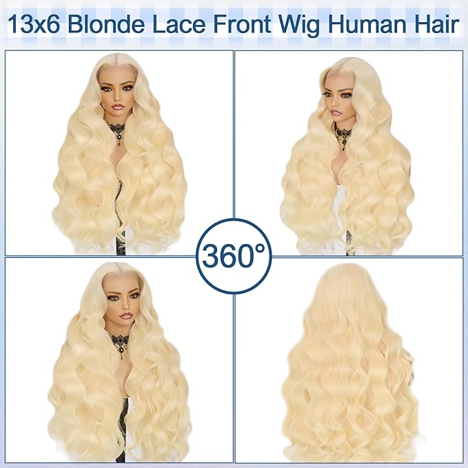 XZZ 26 Inch 613 13x6 Lace Front Wig Human Hair 220 Density Blonde Wig Human Hair Pre Plucked 613 HD Lace Frontal Wig 613 Loose Deep Wave Wig Human Hair Glueless Wigs for Women