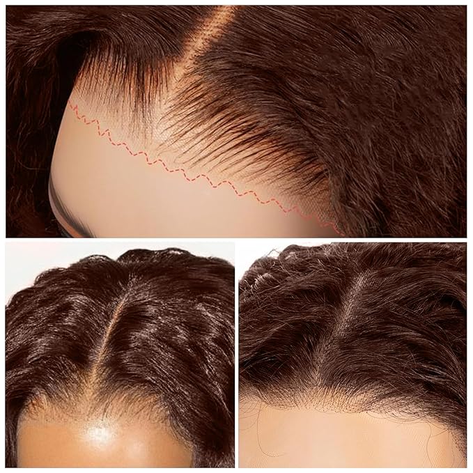 FABA 7x5 Chocolate Brown Curly Wig Human Hair Glueless Wigs Human Hair Pre Plucked Pre Cut 200% Density Brown Deep Wave Wig For Women #4 Short Curly Bob Wigs 10 Inch