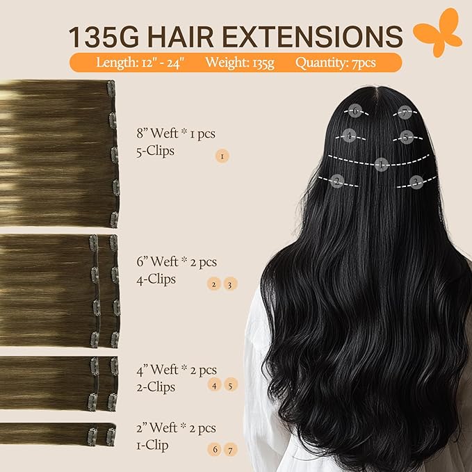 DOORES Hair Extensions Real Human Hair, Balayage Dark Blonde Highlighted Bleach Blonde 135g 18 Inch 7pcs, Thick Remy Clip ins Extensions Straight Natural Hair