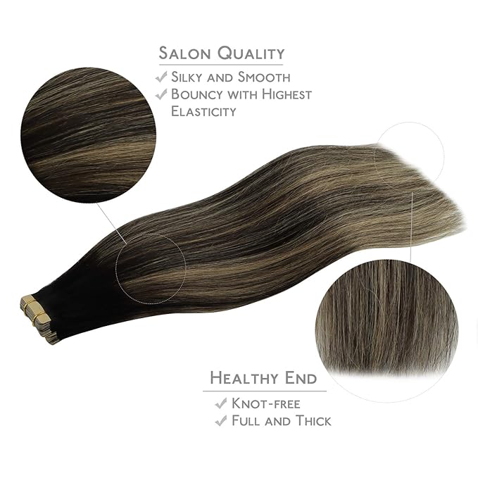 WENNALIFE Tape in Hair Extensions Human Hair, 20pcs 60g 26 inch Balayage Natural Black to Light Blonde Remy Hair Extensions Straight Human Hair Tape in Extensions Skin Weft Tape Extensions Human Hair