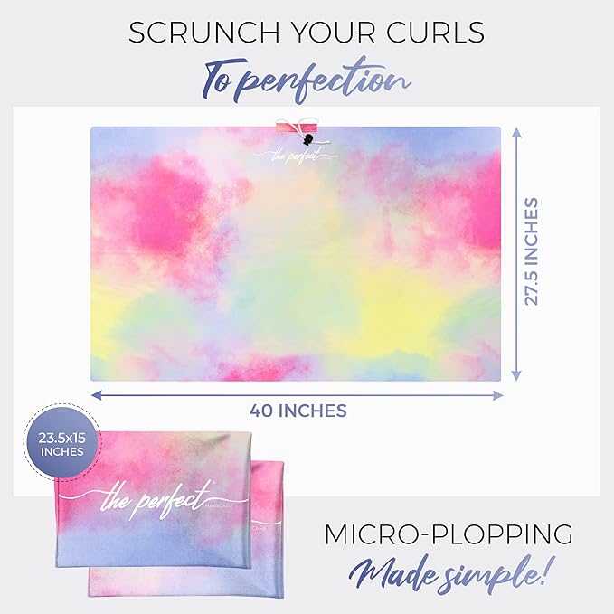 THE PERFECT HAIRCARE Curly Hair Girls Microfiber Plopping Towel Set - Anti-frizz Silky Smooth Hair Drying Wrap for Women - Super Absorbent Large Hair Towel + 2 Scrunching Towels to Micro Plop