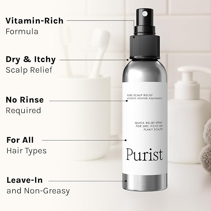 Purist Dandruff Spray – Leave-In Itchy, Dry Scalp Treatment – Hydrating, Lightweight, Soothing Scalp Moisturizer – Scalp Care Spray for Dryness, Dandruff, Flaky Scalp – Non-Greasy and Quick Relief