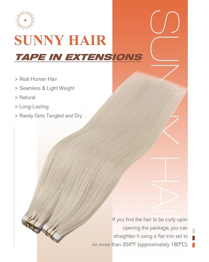 Sunny Hair Tape in Hair Extensions Real Human Hair Invisible Remy Hair Extensions Tape ins for Women White Platinum Blonde 26 inch 20Pcs 50G