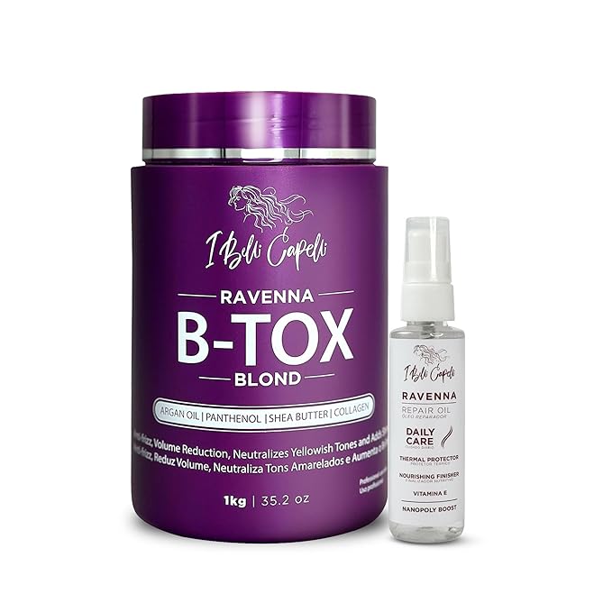 Ravenna Hair Straightening Kit – Blonde Hair B-tox & Repair Oil – Anti-Frizz, Intense Hydration, Shine – Formaldehyde-Free – B-otox Hair Treament For Blonde Hair (2-Pack)