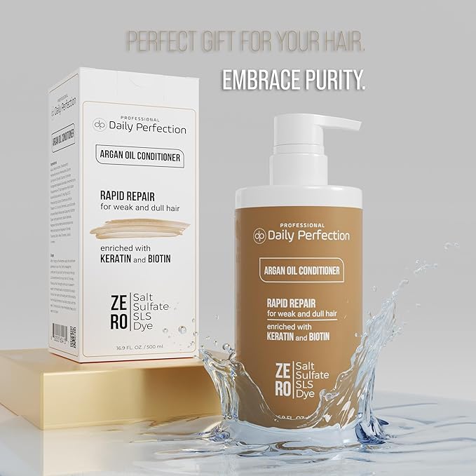 (dp) Argan Oil Conditioner – Repair & Protect Damaged Hair – Clean + Salon-Grade Formula with Biotin & Keratin