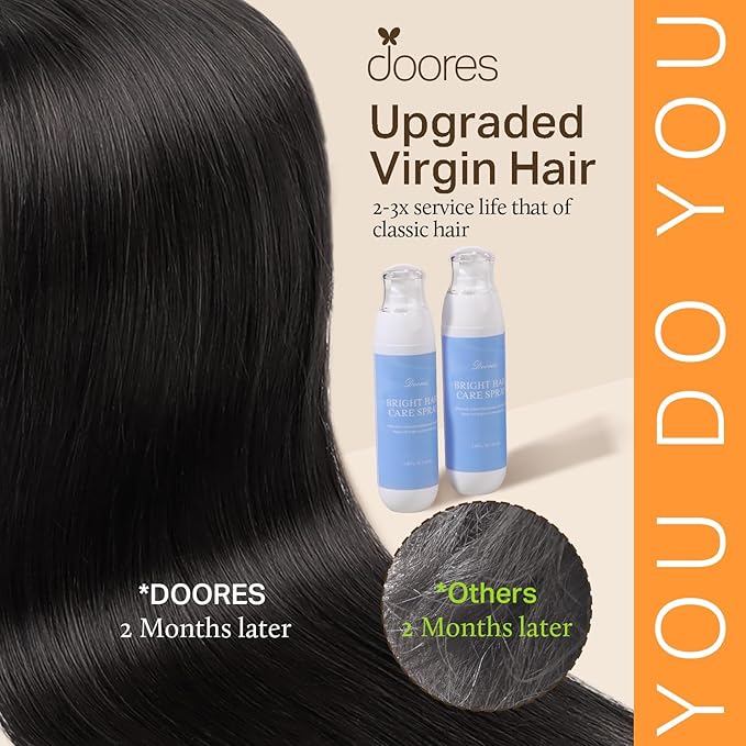 DOORES Hair Extensions Clip in Human Hair, Natural Black 135g 7pcs 16 Inch, Thick Remy Clip in Hair Extensions for Women Straight Weft