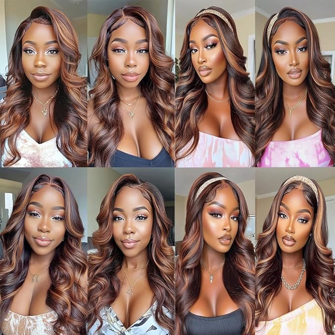 Ombre P430 Highlight Body Wave Bundles Brown and Light Brown Body Wave Bundles two tone Double Weft Brazilian Human Hair Soft and Silky for Black Women 20 22 24 Inch