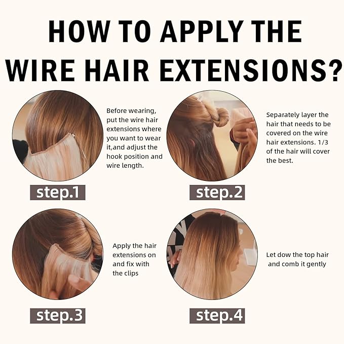 RUNATURE Wire Human Hair Extensions Balayage Invisible Fish Line Hair Extensions Real Human Hair Brown Roots Soft Hair, Easy to Apply 20 Inch 100g #3/8/22 Walnut Brown to Light Brown with Blonde