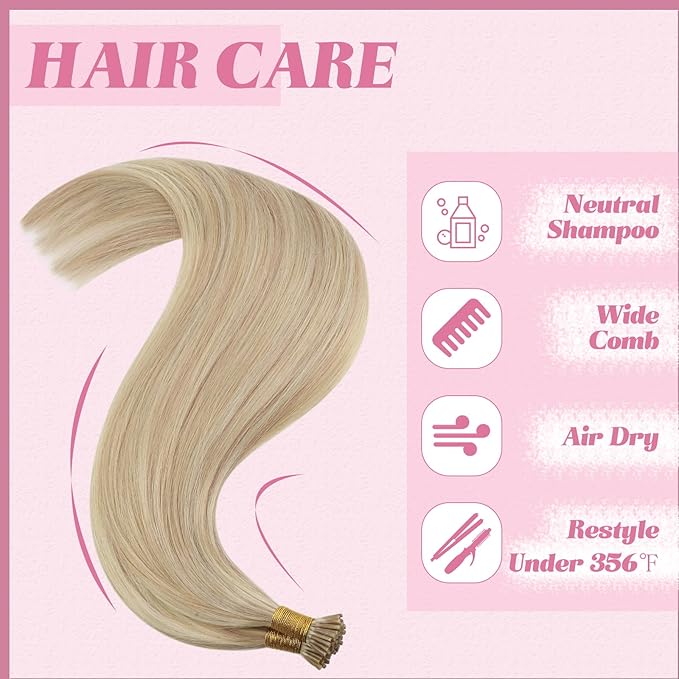 YoungSee I Tip Hair Extensions Human Hair Blonde Itips Hair Extensions Human Hair Highlight Ash Blonde with Blonde Itip Extensions 18In Invisible Tip Hair Extensions Human Hair Silky Hair 60s 50g
