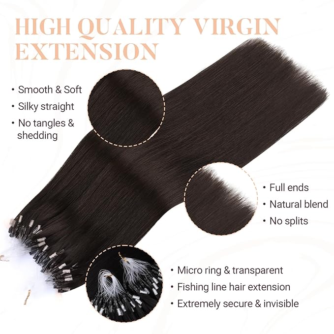 MAXITA Microlink Hair Extensions Human Hair Dark Brown Micro Bead Hair Extensions Virgin Human Hair, 50g/50 Strands/Pack, 22 In