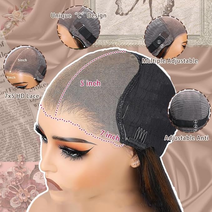 Glueless Wigs Human Hair Pre Plucked Pre Cut 1b/30 Lace Front Wigs Human Hair Wear And Go Ombre Deep Wave Wig 7x5 Pre Everything Highlight Curly Short Bob Wig Human Hair 180% Density 14inch