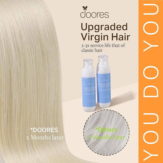 DOORES Clip in Hair Extensions, Platinum Blonde 150g 7pcs 22 Inch, Silky Straight Invisible Edge Human Hair Extensions for Women