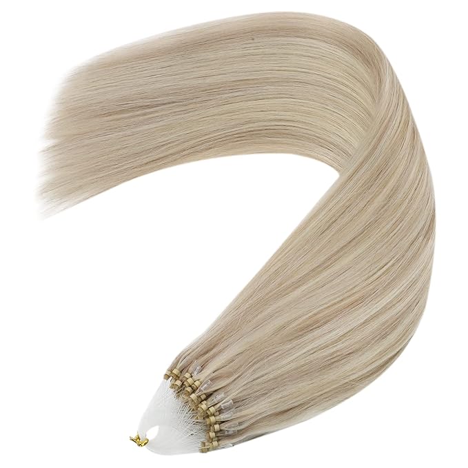 YoungSee Micro Link Hair Extensions Human Hair Blonde Micro Bead Hair Extensions Real Human Hair Blonde Highlights Ash Blonde Micro Ring Hair Extensions Silky Straight 18In Bead Hair Extension 50g 50s