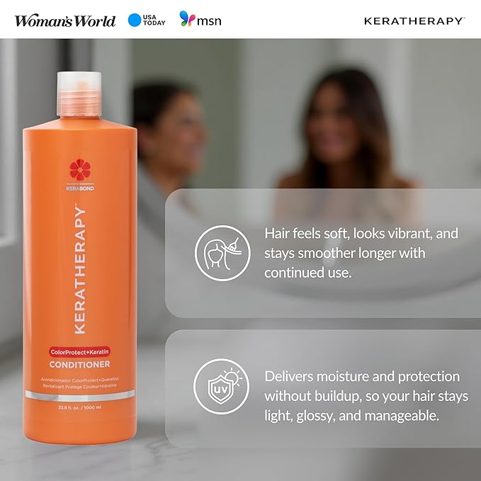 KERATHERAPY Keratin Infused Color Protect Conditioner, 33.8 fl. oz., 1000 ml - Gluten Free Color Protecting Conditioner for Color Treated Hair with Kerabond Technology, Red Raspberry Oil, Omega 3 & 6