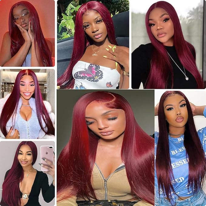 Wine Red Human Hair Burgundy Straight Bundles 99j Straight Bundles Brazilian Human Hair Weave Extensions Soft and Silky for Black Women 12 14 16 Inch