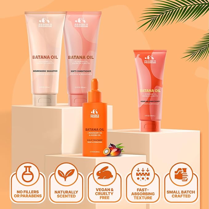 Panda's Promise Batana Oil Shampoo and Conditioner Set – Sulfate Free Batana Oil for Hair Growth – Thickening Conditioner and Shampoo for Damaged Hair, and All Hair Types, Unisex (12 fl oz Each)