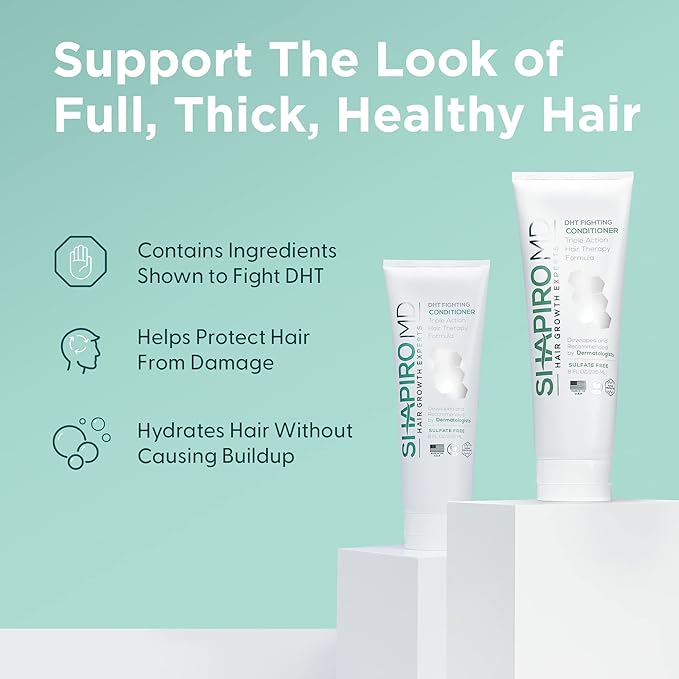 Shapiro MD Hair Growth Experts Hair Loss Conditioner, DHT Fighting Vegan Formula for Thinning Hair Developed by Dermatologists, Healthier and Thicker Looking Hair - 2 Month Supply
