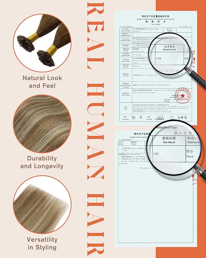 Sunny Hair K Tip Hair Extensions Real Human Hair Chestnut Brown to Platinum Blonde Balayage Keratin Human Hair Extensions 18inch Keratin Bond Hair Extensions Soft 50g