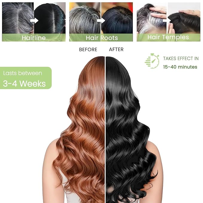 Black Hair Dye Shampoo 3 in 1, Natural Instant Hair Color Shampoo for Women Men 100% Gray Hair Coverage Champu Para Canas Mujer, Lasting 3-4 Weeks & Easy to Use & All Hair Types & Root Touch Up, 500ml