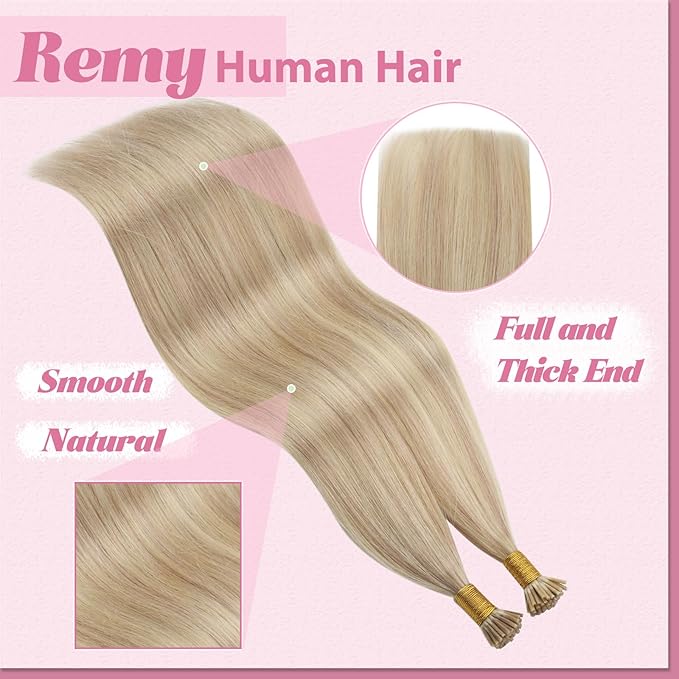 YoungSee I Tip Hair Extensions Human Hair Blonde Itips Hair Extensions Human Hair Highlight Ash Blonde with Blonde Itip Extensions 18In Invisible Tip Hair Extensions Human Hair Silky Hair 60s 50g