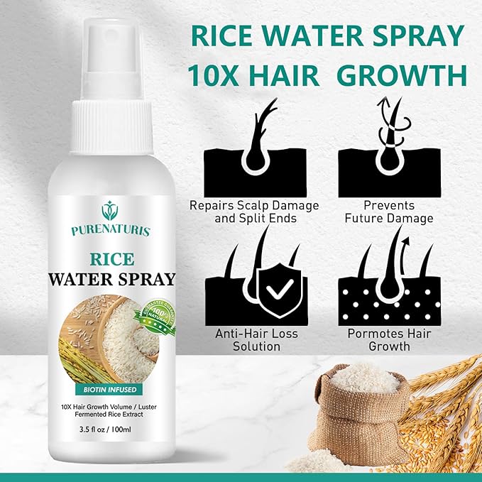 Rosemary Rice Water Shampoo Conditioner & leave-in Spray for Hair Growth Repair System Kit, w/Rosemary, Biotin, Caffeine, Sulfate Free Routine Shampoo for Women Men Hair Loss Thickening