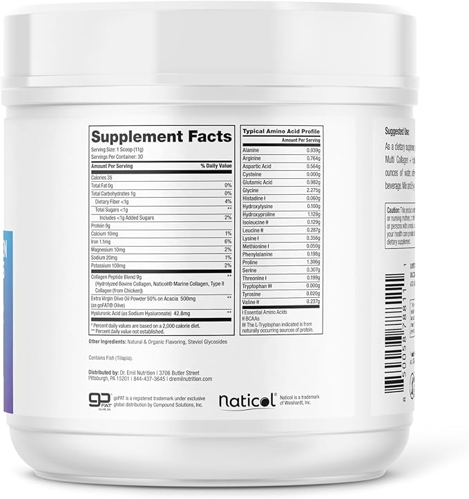 DR. EMIL NUTRITION Multi Collagen Peptides Plus - Pumpkin Flavor | 9g Collagen with Hyaluronic Acid for Skin, Hair, Nails & Joint Support | Non-GMO, Gluten-Free, 10.7 oz