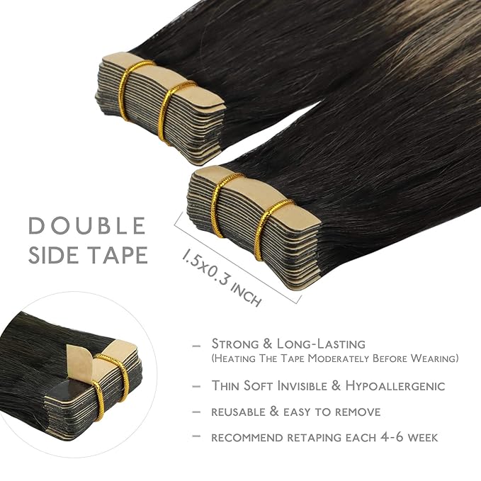 WENNALIFE Tape in Hair Extensions Human Hair, 20pcs 60g 26 inch Balayage Natural Black to Light Blonde Remy Hair Extensions Straight Human Hair Tape in Extensions Skin Weft Tape Extensions Human Hair
