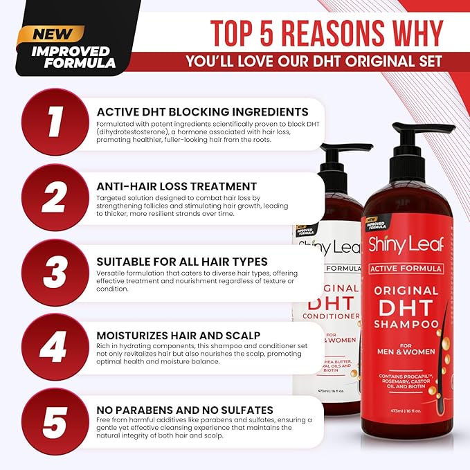 DHT Blocker Shampoo and Conditioner for Hair Loss With Biotin For Men, Women, Anti-Hair Loss Treatment, Rosemary Leaf Oil and Asparagus Extracts, for Thinning Hair (Shampoo and Conditioner) (1 Set)