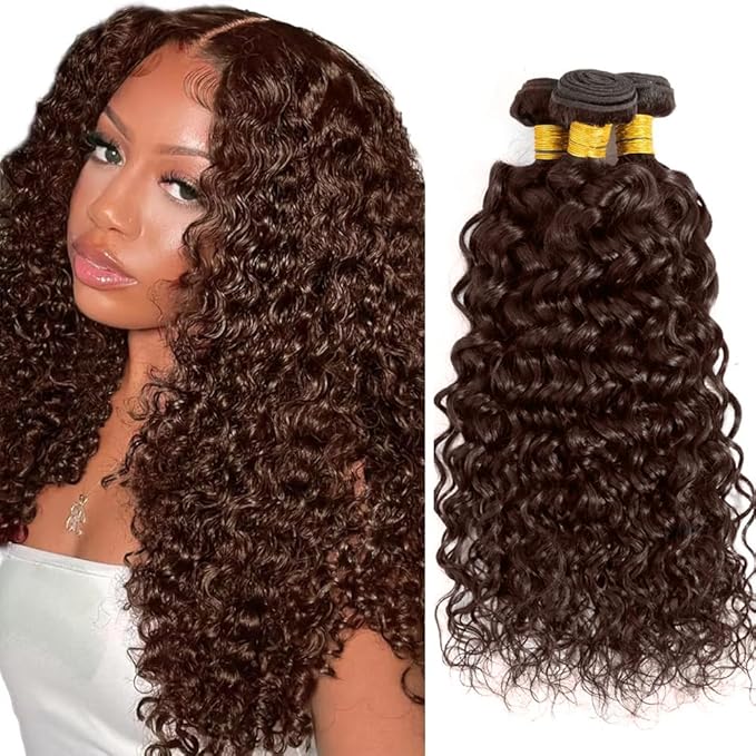 Color 4 Water Wave Bundles Human Hair Dark Brown Bundle 20 20 20 Inch Niegmeag Virgin Remy Hair Extensions Color 4 Wet and Wavy Human Hair Bundles