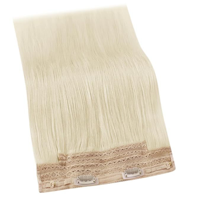 YoungSee Wire Hair Extensions Blonde Invisible Wire Real Hair Extensions Platinum Blonde Straight Wire Real Human Hair Extensions Blonde Hair Extensions Invisible Wire can be Ironed and Dyed 18In 80G