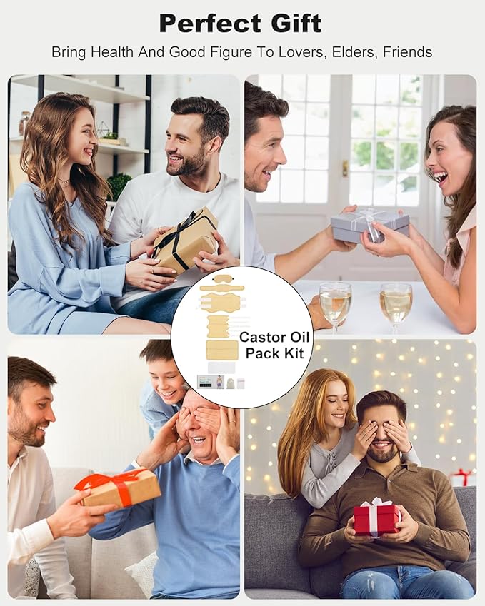 MQFORU 10 Pcs Castor Oil Pack Wrap, Plus Size Castor Oil Pack for Men Women, XL Reusable Castor Oil Wrap Kit for Eyes Neck Stomach Waist Knees Legs Feet, Mixed Fibre Fabrics, Flannel Cotton