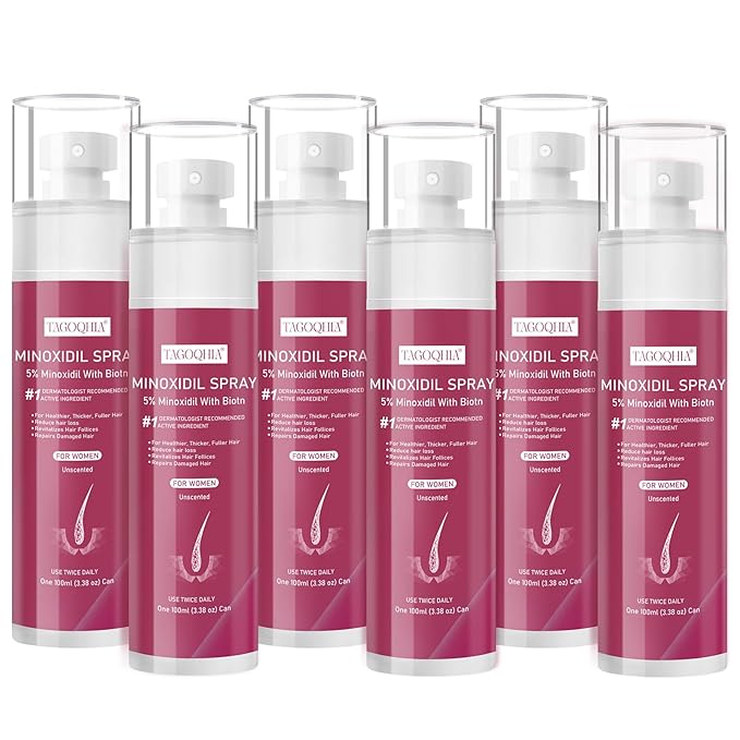 5% Minoxidil for Women Hair Regrowth Spray, hers hair regrowth treatment Infused with Biotin, Extra Strength Treatment to Combat Hair Loss and Thinning, 6 Bottles(100 Ml)