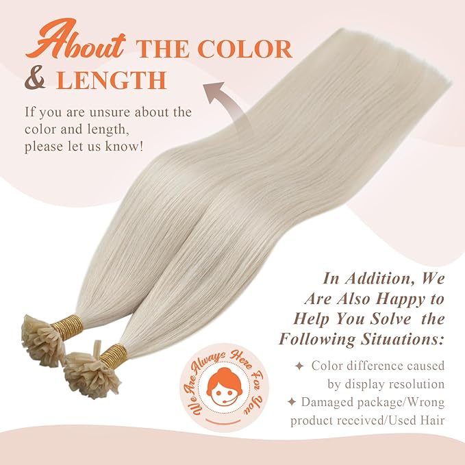 Sunny Hair White Color U tip Hair Extensions Human Hair 24inch U Tip Hair Extensions Human Hair Platinum Blonde Ktips Human Hair Extensions Add Hair Length 50g