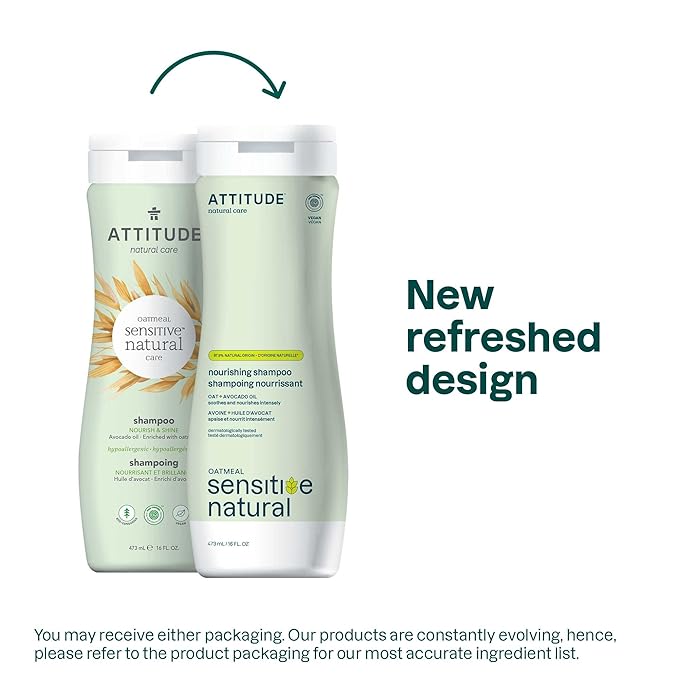 ATTITUDE Hair Shampoo for Sensitive Dry Scalp, EWG Verified, Soothing Oat, Dry and Damaged Hair, Naturally Derived Ingredients, Vegan and Plant-Based, Nourishing, Avocado Oil, 16 Fl Oz (Pack of 6)