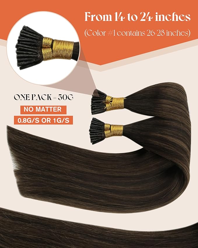 Sunny Hair I Tip Hair Extensions Human Hair Brown Soft Itip Hair Extension Real Human Hair Dark Brown to Medium Brown Balayage I Tip Hair Extensions Invisible Tip Hair Extensions Add Volume 50G 20in