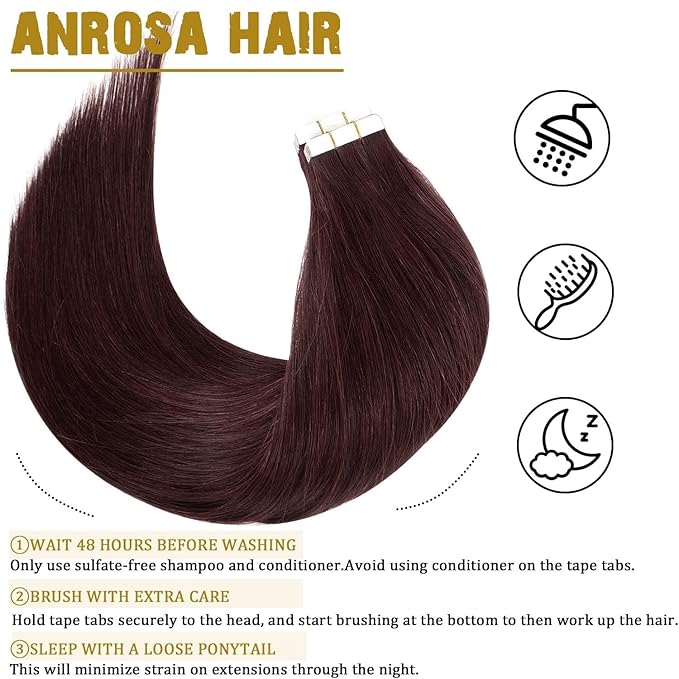 Anrosa 20 Inch Tape In Hair Extensions Human Hair Real Remy Human Hair Tape In Premium Quality Silky Hair Natural Hair Extensions Seamless Skin Weft Double Sided 20/Pcs 50g
